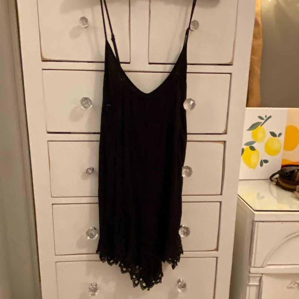 Black Romper with Crochet Detailing